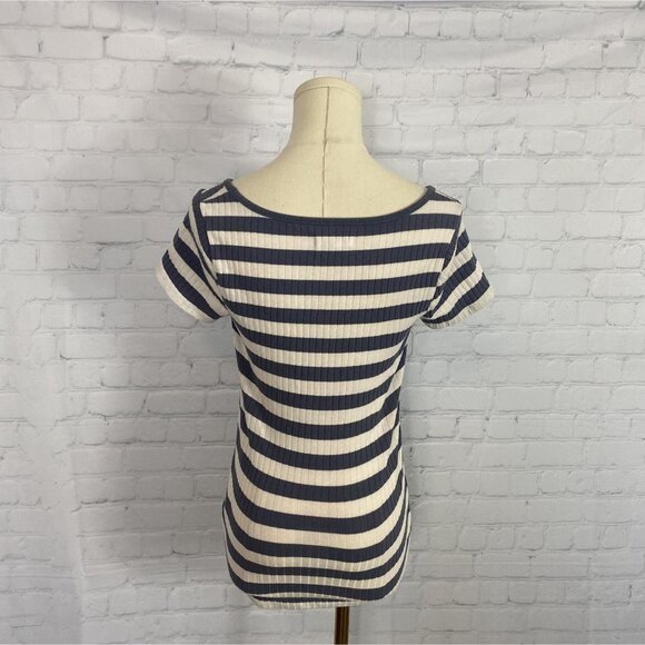 CLEARANCE Madewell XS Ribbed Sweetheart Tee in Stripe in Sunfaded Indigo - Picture 7 of 9